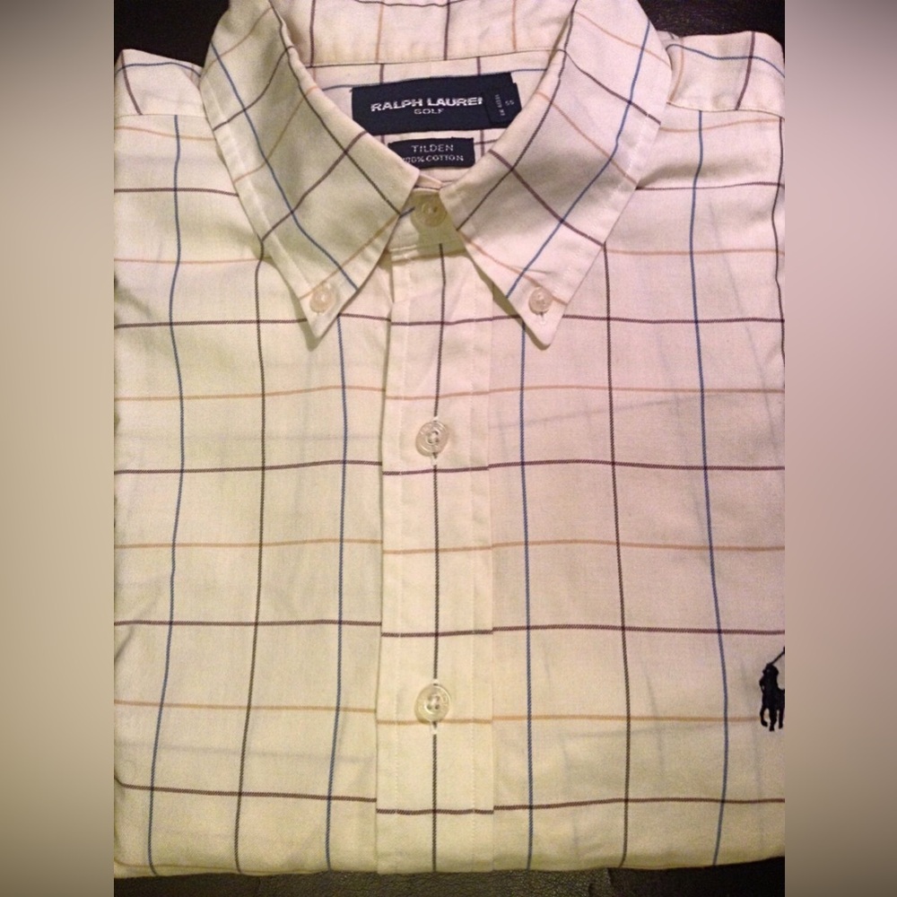 Ralph Lauren golf tilden light flannel shirt tan windowpane plaid